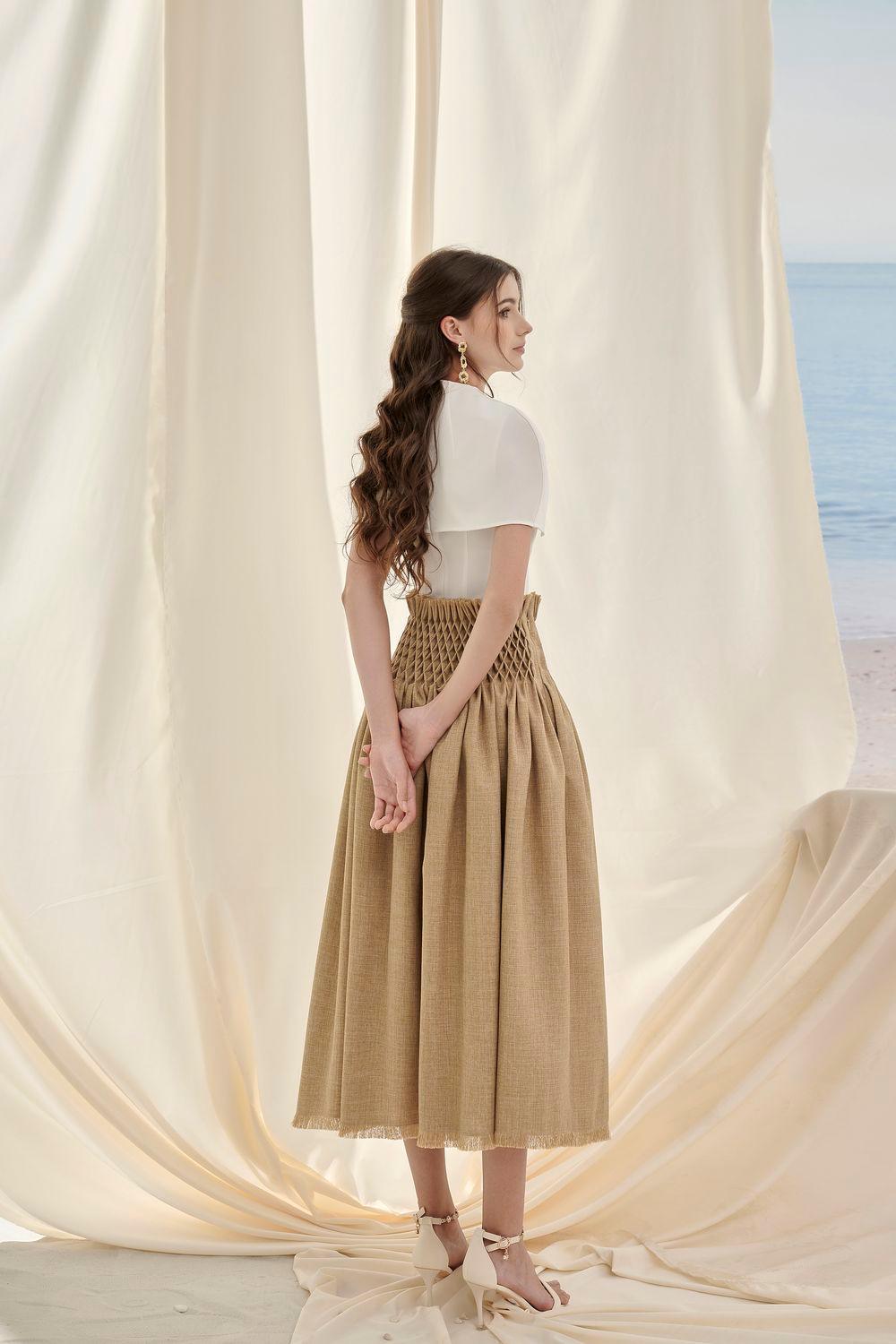 Alice Bertha Drop Waist Draped Tweed Midi Skirt - MEAN BLVD