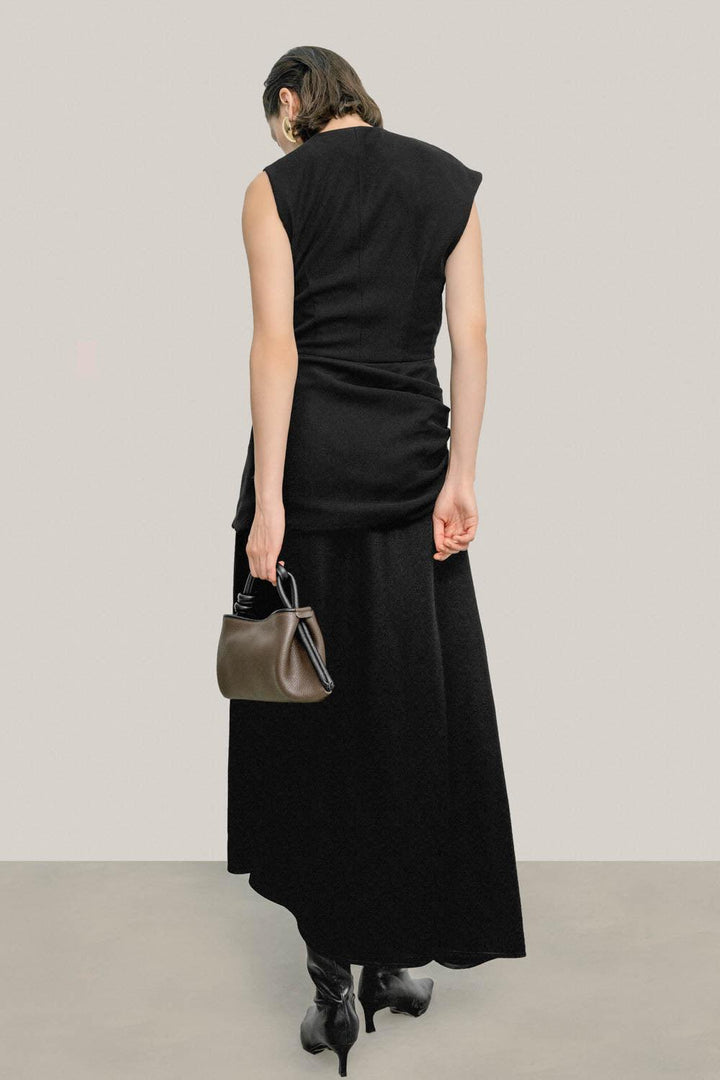 Alima Asymmetric V-Neck Crepe Midi Dress - MEAN BLVD