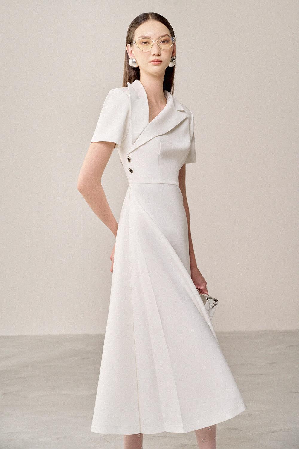 Women's Alin A-Line Diagonal Neck Polyester Midi Dress S/M/L/Customize White Mean Blvd White / S Women's Alin A-Line Diagonal Neck Polyester Midi Dress S/M/L/Customize White Mean Blvd White / S