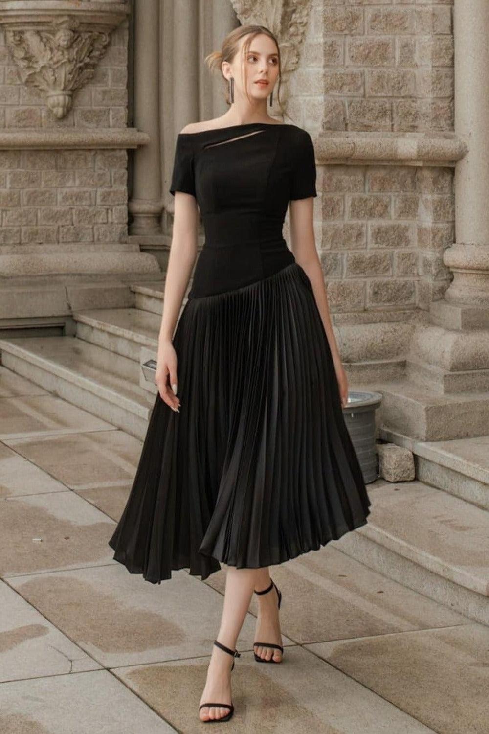 Alina Drop Waist Pleated Synthetic Velvet Midi Dress - MEAN BLVD