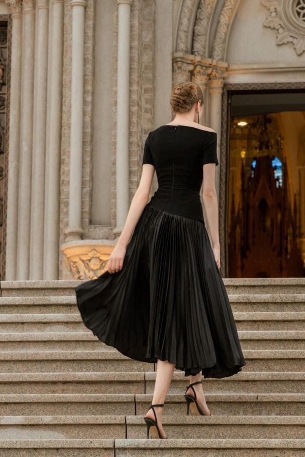 Alina Drop Waist Pleated Synthetic Velvet Midi Dress - MEAN BLVD