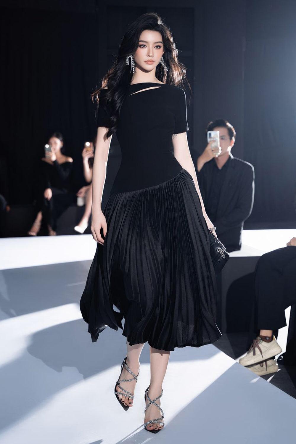 drop waist pleated midi dress Paris Midi Dress