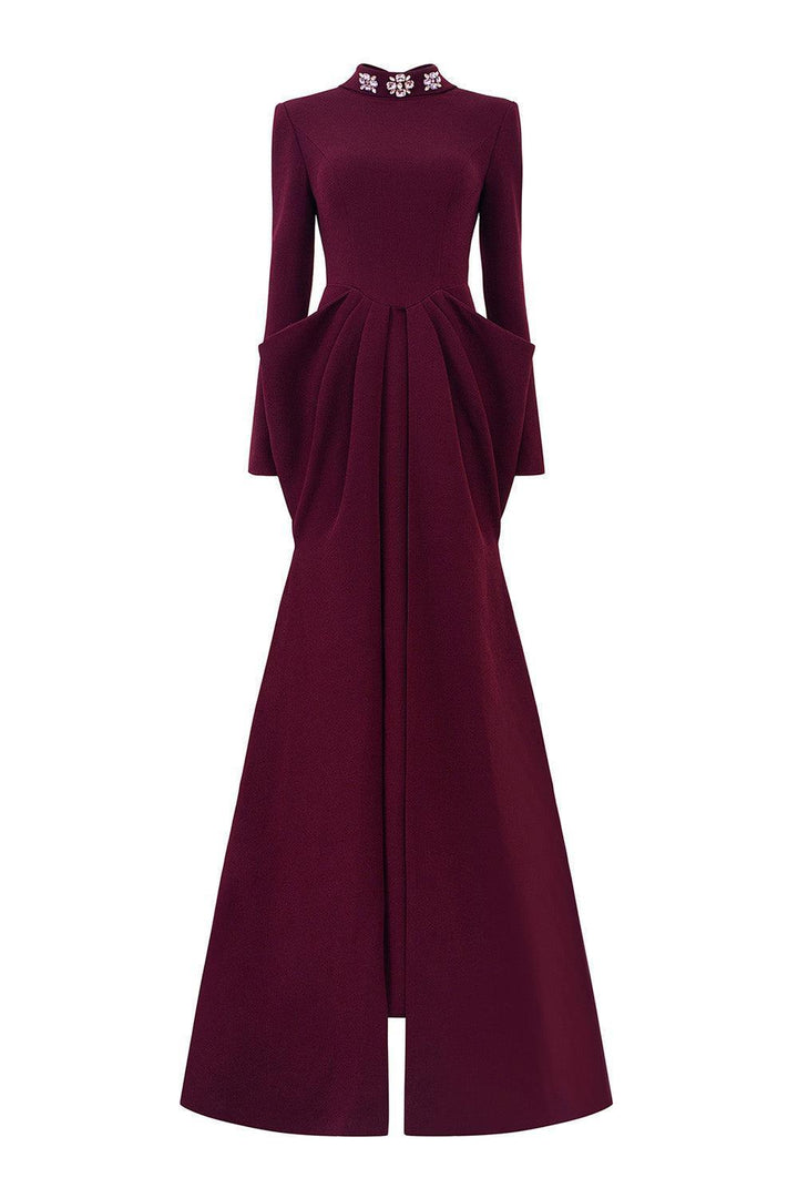 Alina Pegged Draped Velvet Floor Length Dress - MEAN BLVD