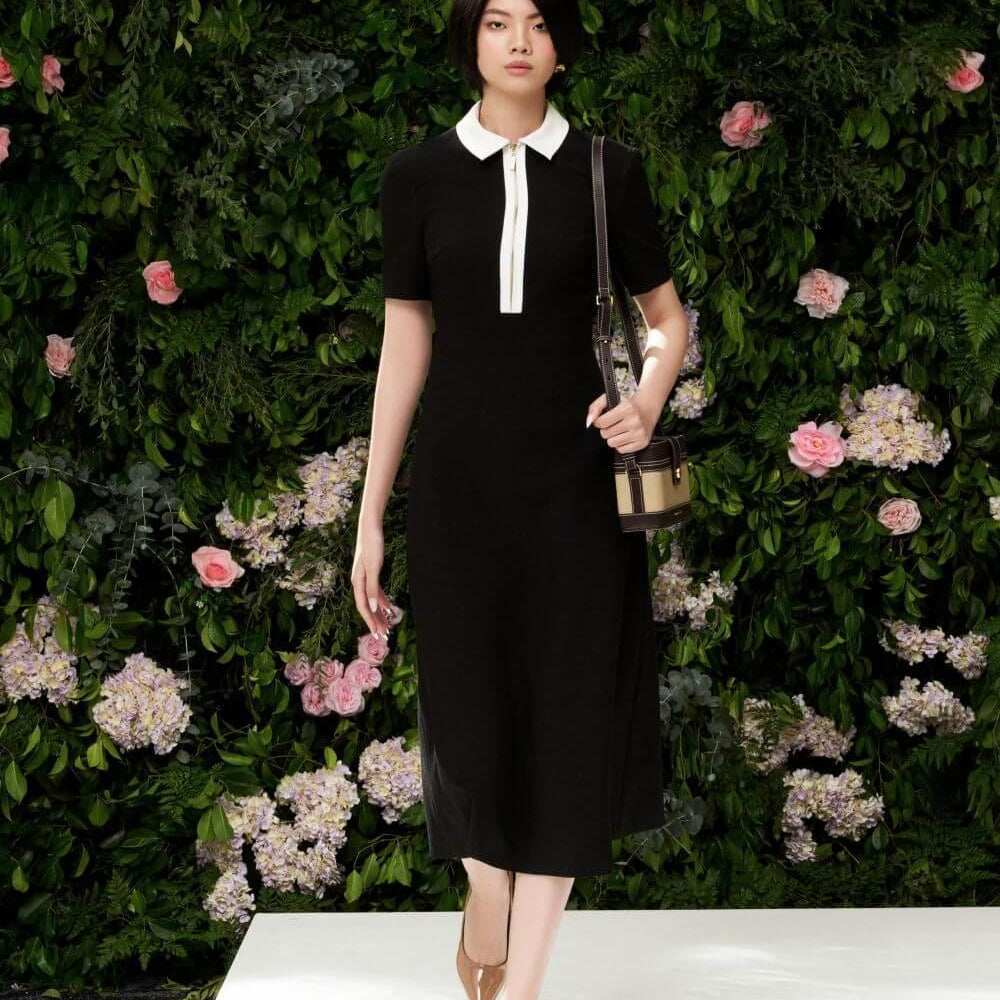 Alivia Straight Folded Collar Wool Cotton Midi Dress - MEAN BLVD