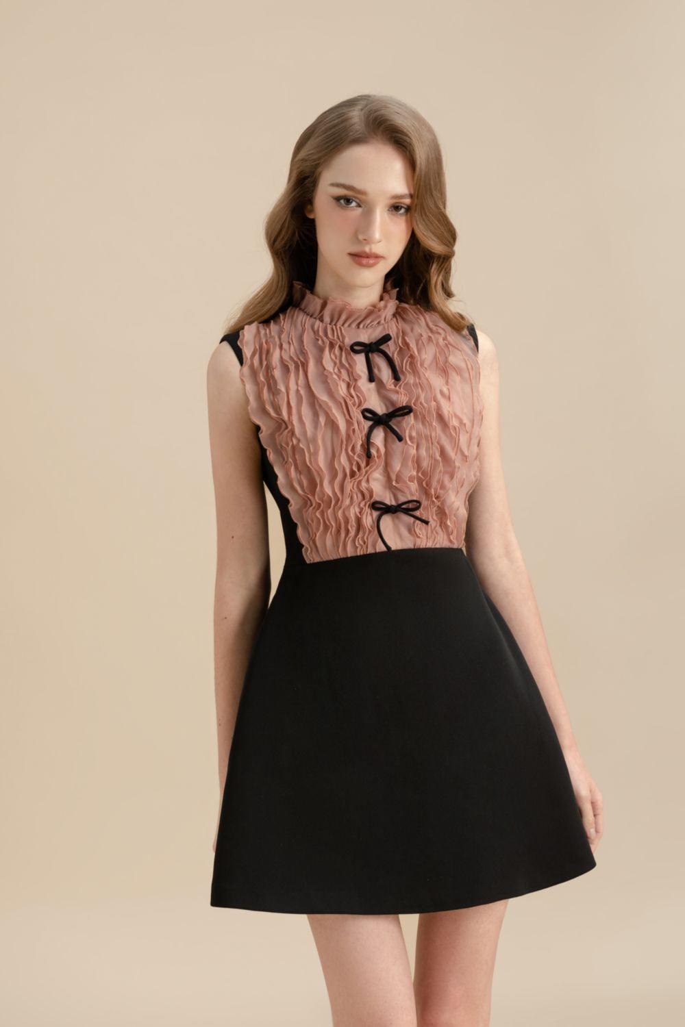 Women's Allegra A-Line Ruffle Trim Cotton Polyester Mini Dress XS/S/M/L/XL Black Mean Blvd Black / Xs