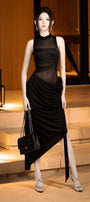 Allen Asymmetric See-Through Mesh Spandex Midi Dress - MEAN BLVD