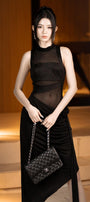 Allen Asymmetric See-Through Mesh Spandex Midi Dress - MEAN BLVD