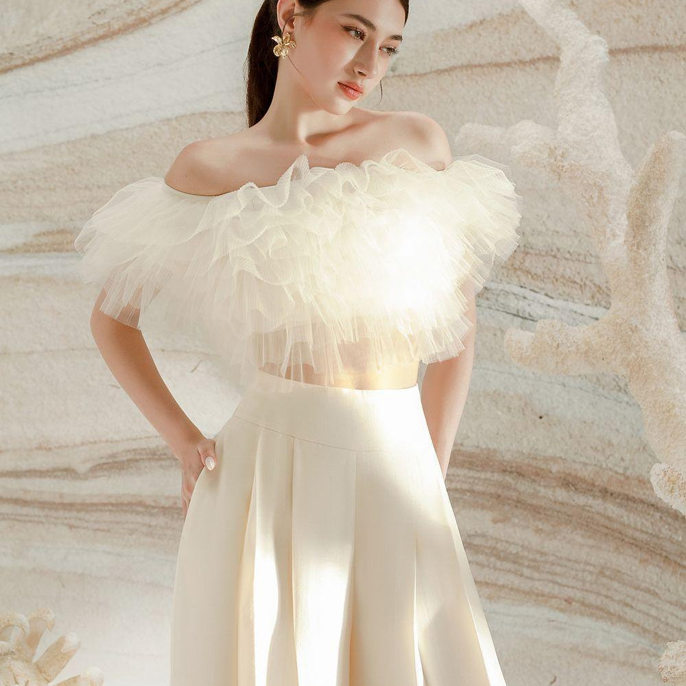 Almira Pleated Ruffled Tulle Crop Top - MEAN BLVD