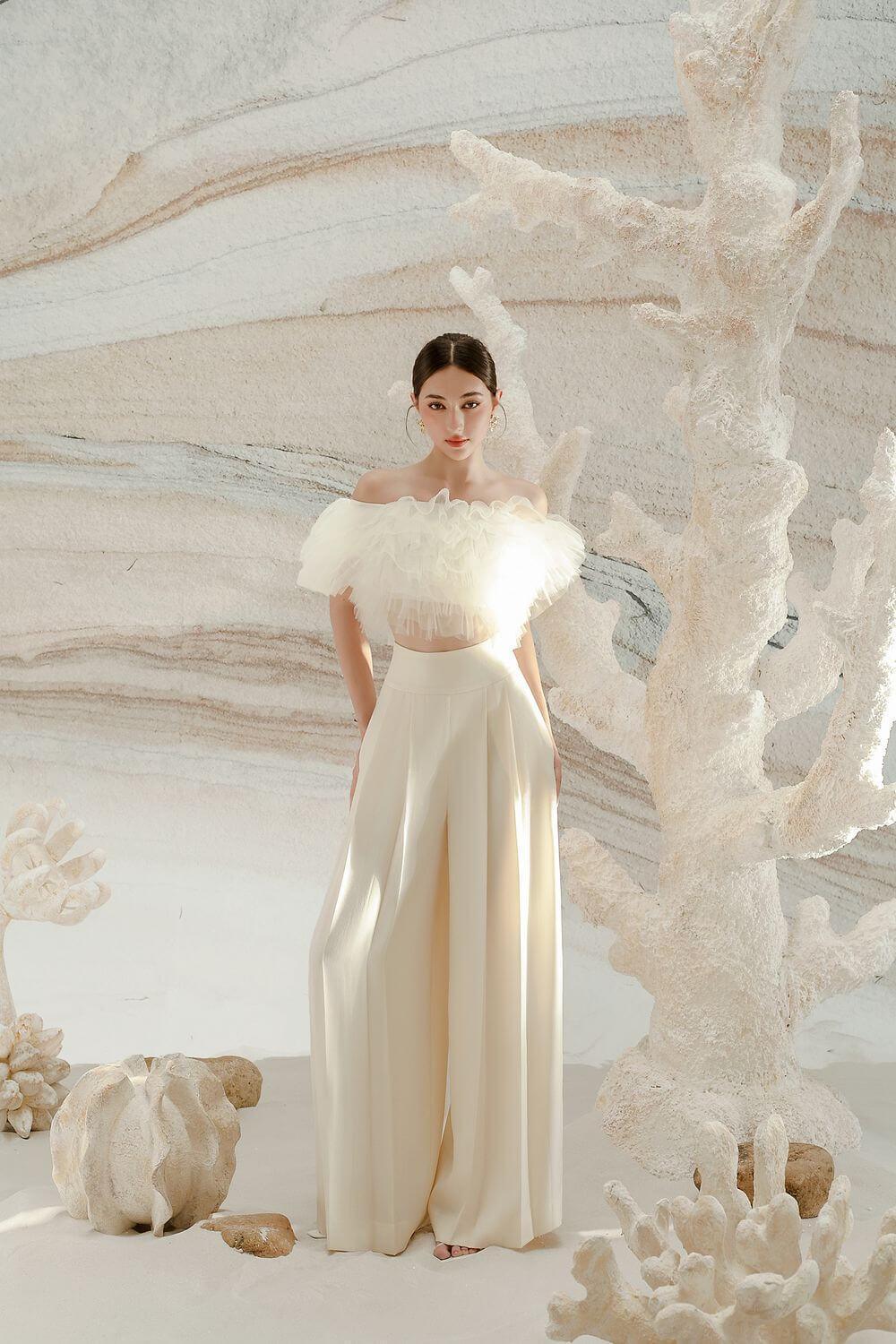 Almira Pleated Ruffled Tulle Crop Top - MEAN BLVD