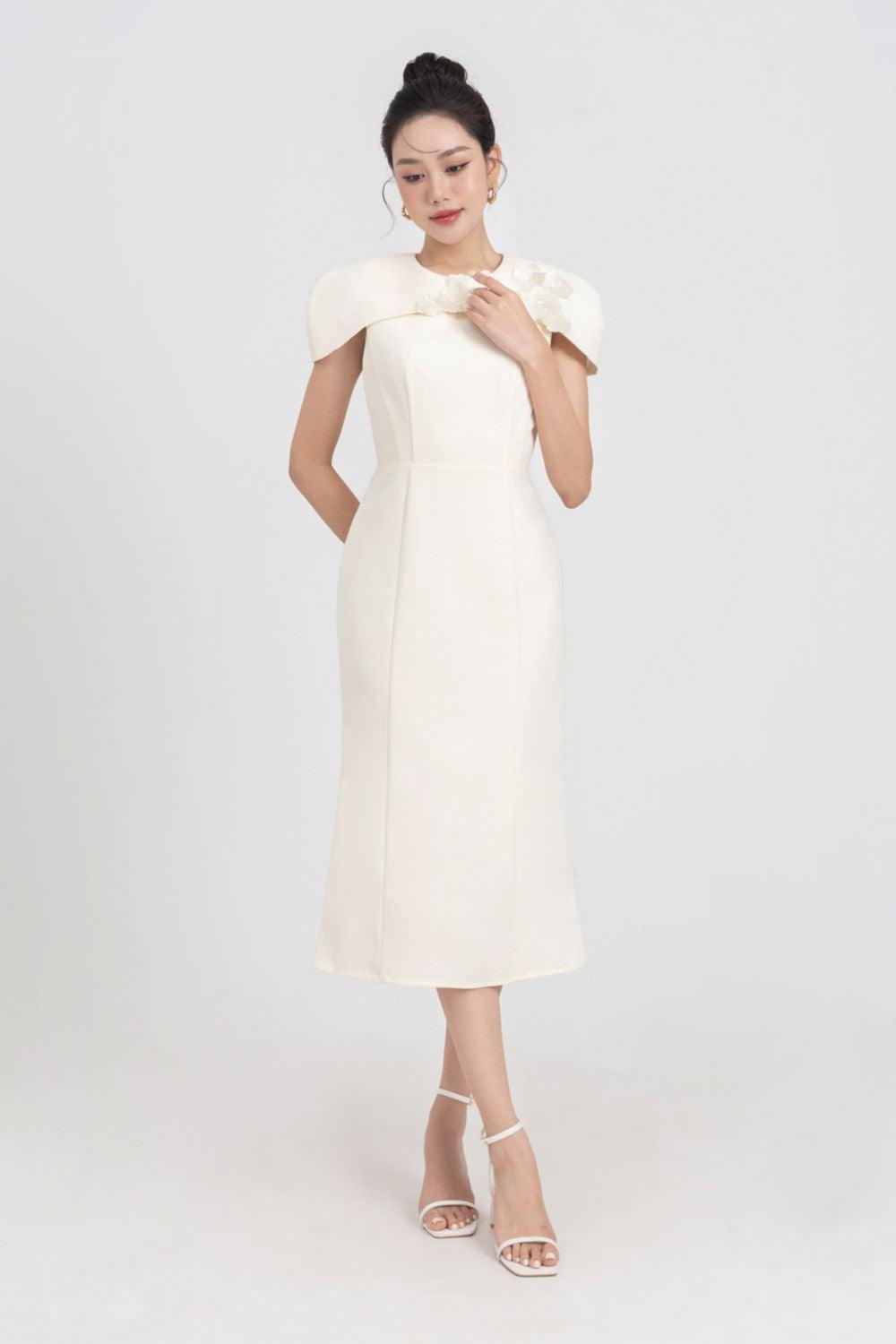 Almira Trumpet Round Neck Polycotton Midi Dress - MEAN BLVD