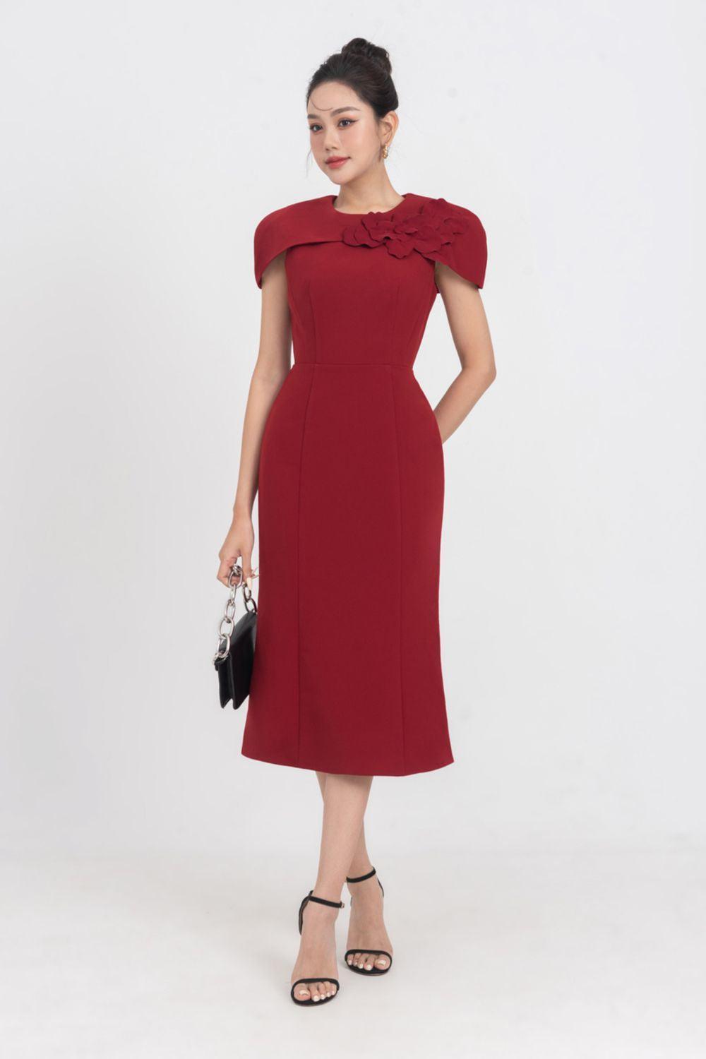 Almira Trumpet Round Neck Polycotton Midi Dress - MEAN BLVD