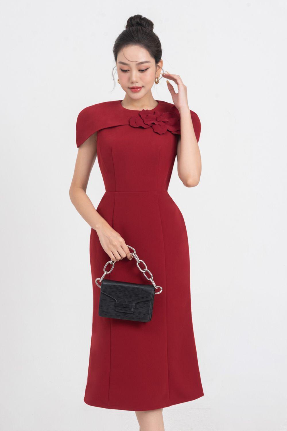 Almira Trumpet Round Neck Polycotton Midi Dress - MEAN BLVD