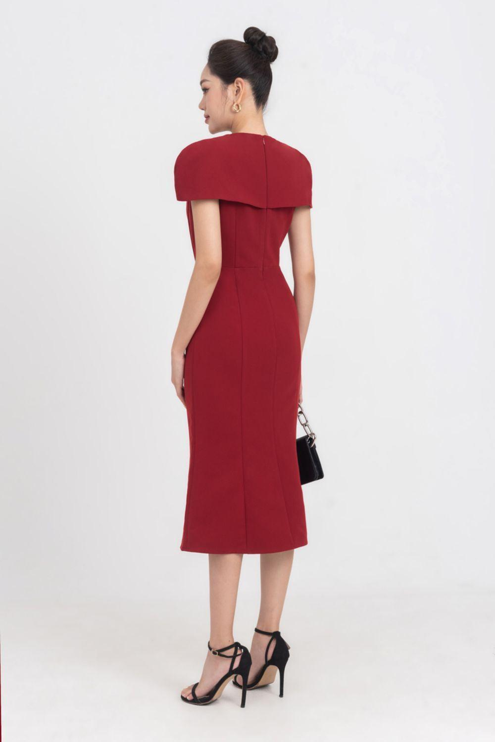 Almira Trumpet Round Neck Polycotton Midi Dress - MEAN BLVD