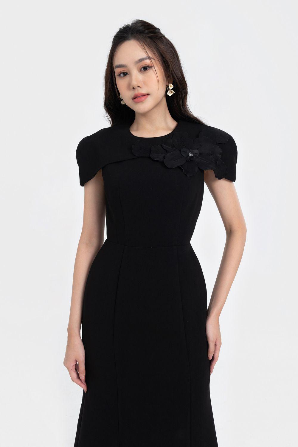 Almira Trumpet Round Neck Polycotton Midi Dress - MEAN BLVD