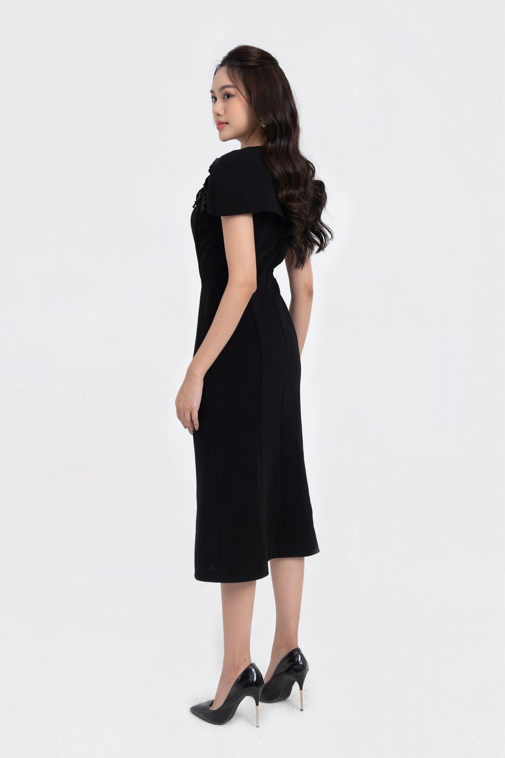 Almira Trumpet Round Neck Polycotton Midi Dress - MEAN BLVD