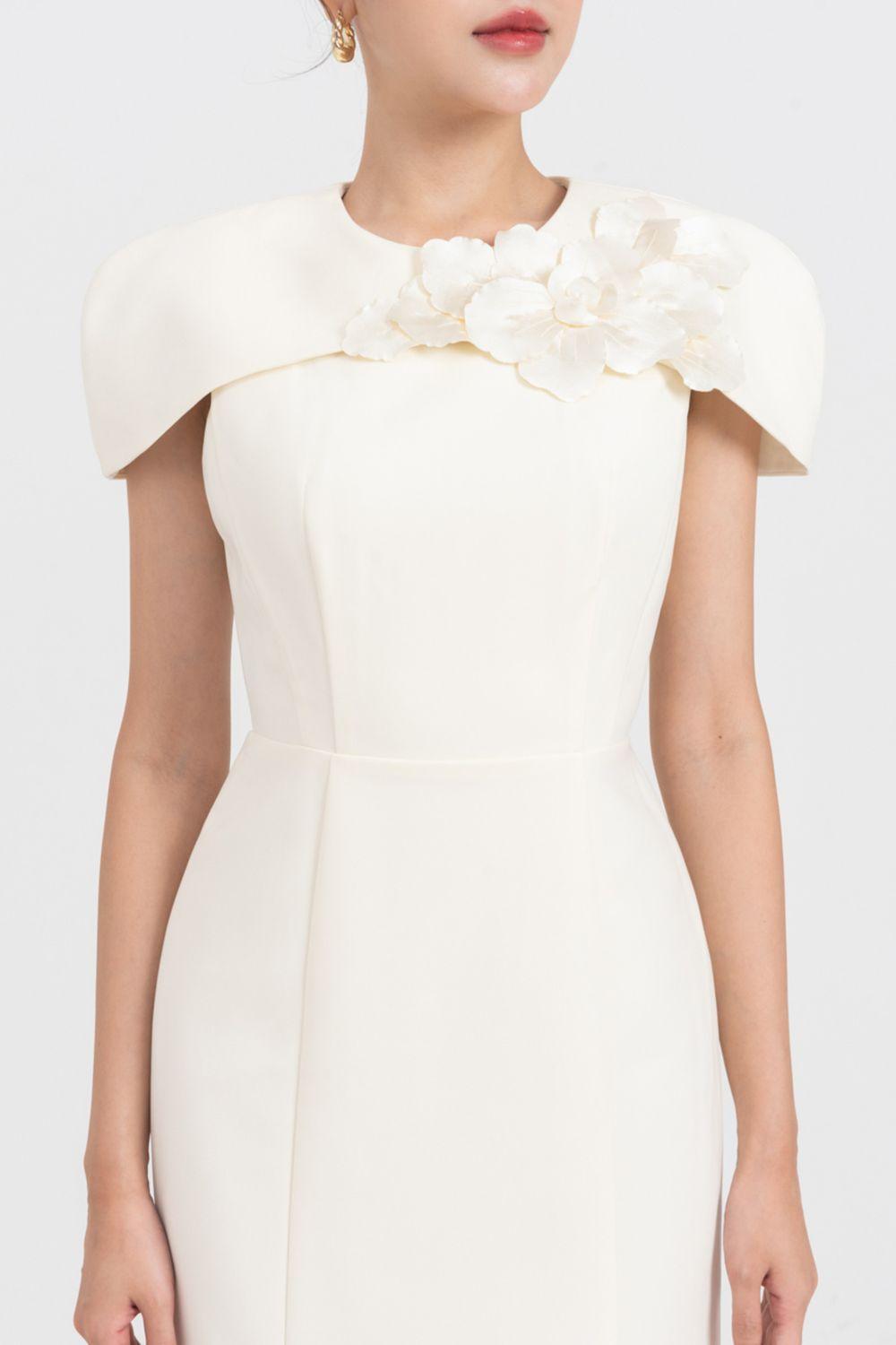 Almira Trumpet Round Neck Polycotton Midi Dress - MEAN BLVD