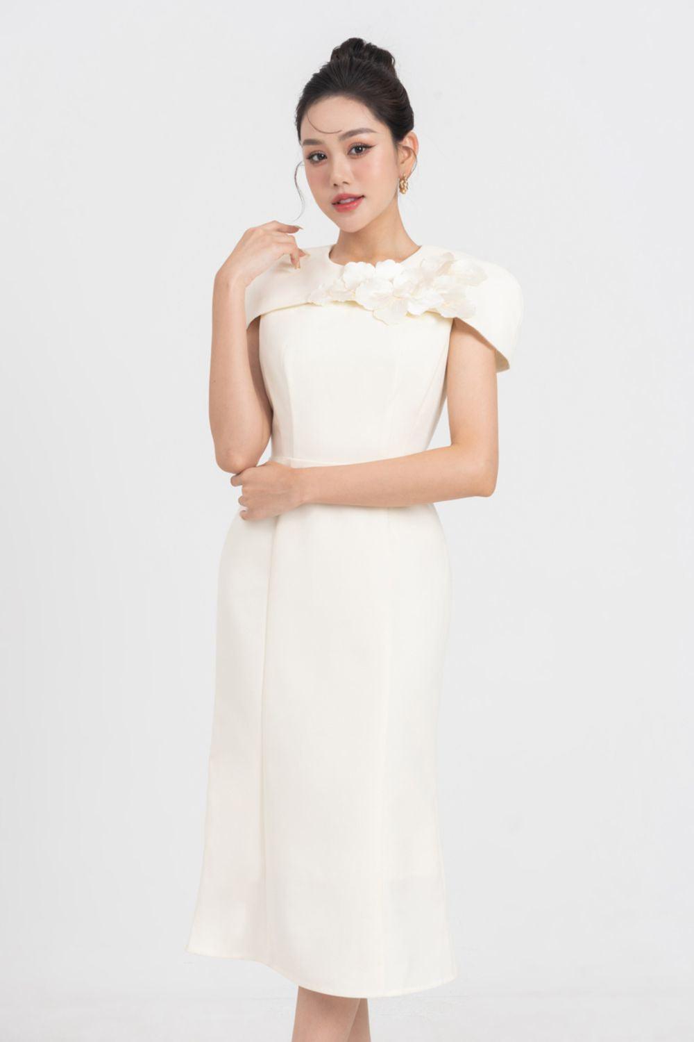 Almira Trumpet Round Neck Polycotton Midi Dress - MEAN BLVD