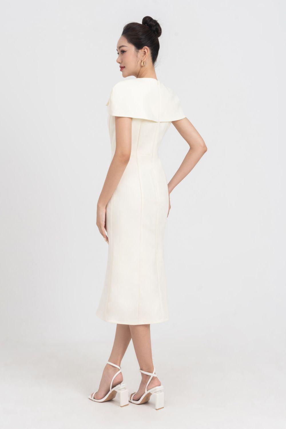 Almira Trumpet Round Neck Polycotton Midi Dress - MEAN BLVD