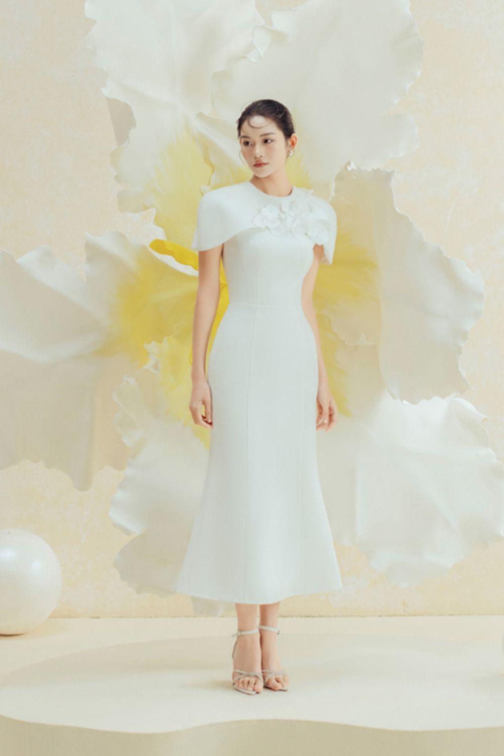 Almira Trumpet Round Neck Polycotton Midi Dress - MEAN BLVD