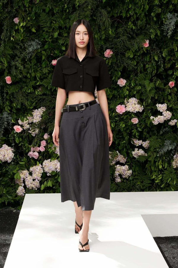 Alyssa Pleated High Waist Wool Calf Length Skirt - MEAN BLVD