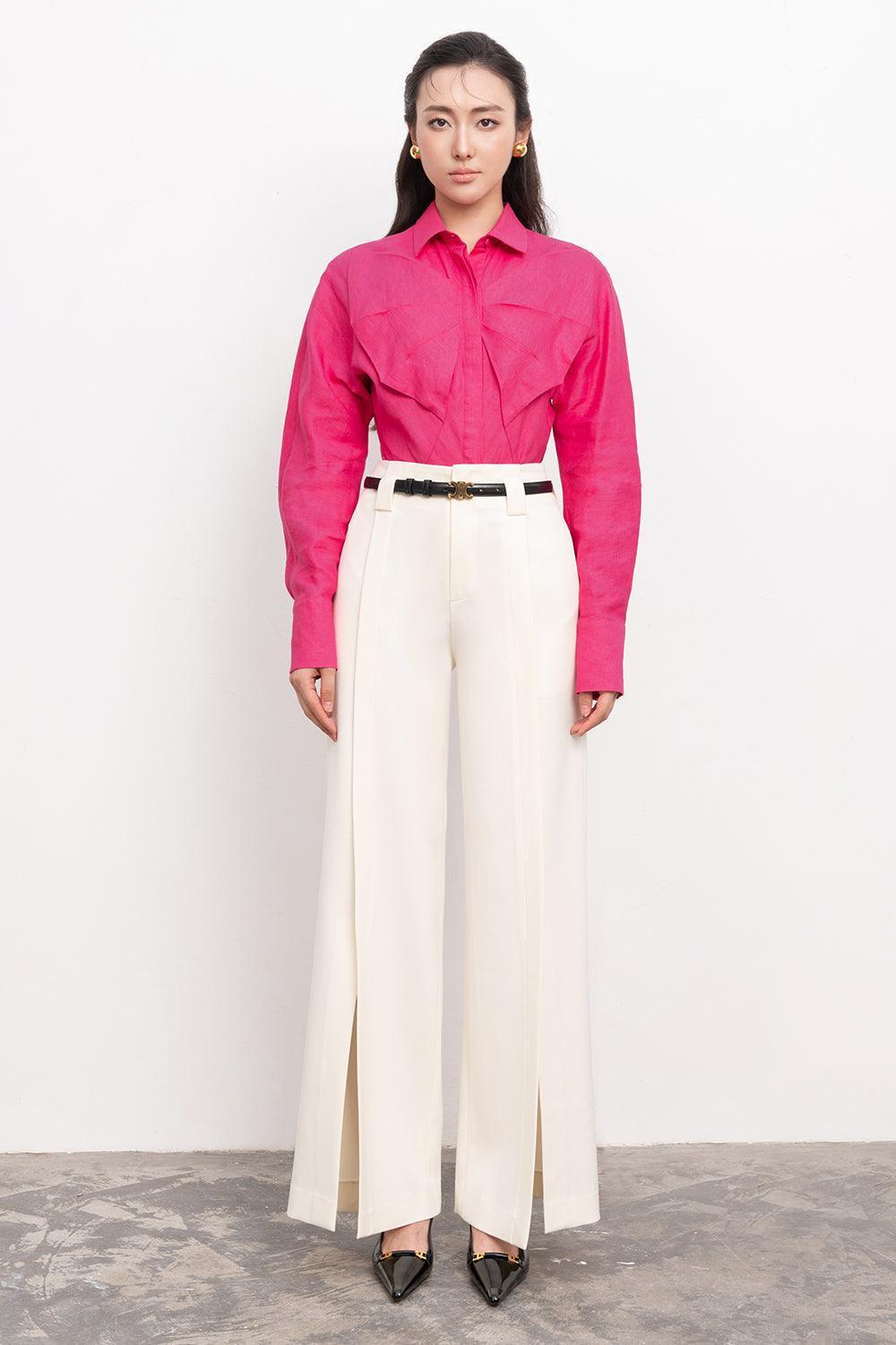 Amabel Straight Slit Hem Polycotton Ankle Length Pants - MEAN BLVD