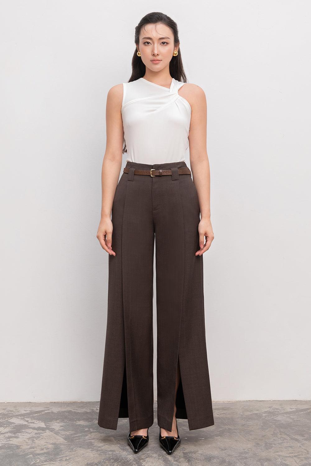 Amabel Straight Slit Hem Polycotton Ankle Length Pants - MEAN BLVD