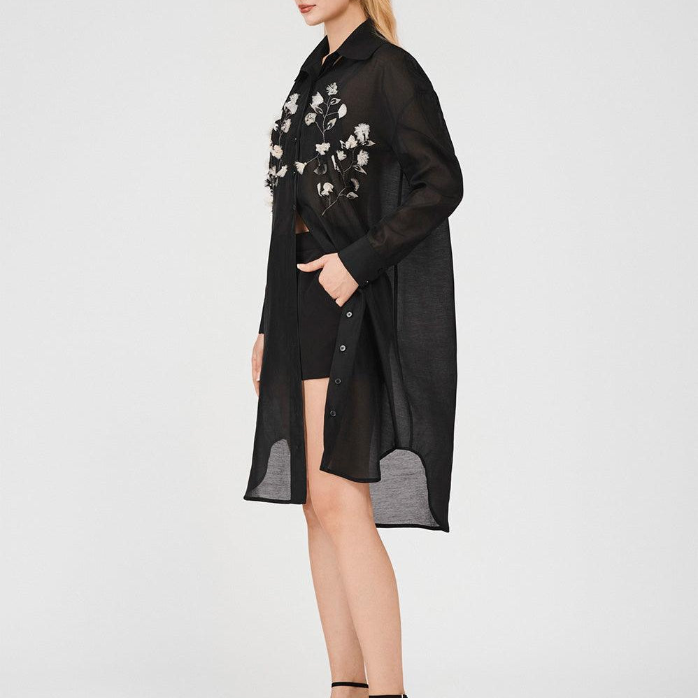 Amanda Shirt Flower Applique Organza High-low Dress - MEAN BLVD