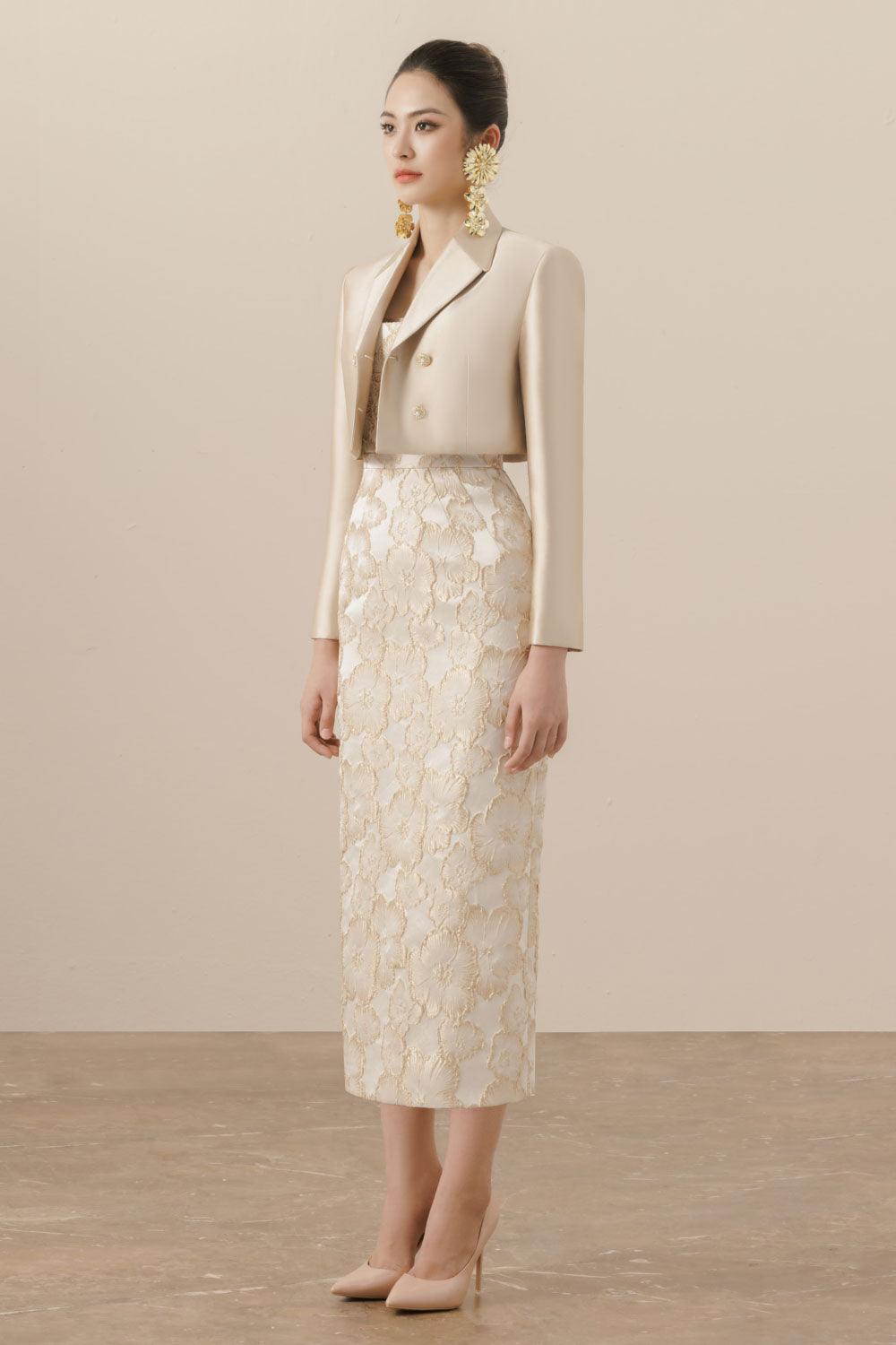 Amara Bolera Cropped V-Neck Taffeta Jacket - MEAN BLVD