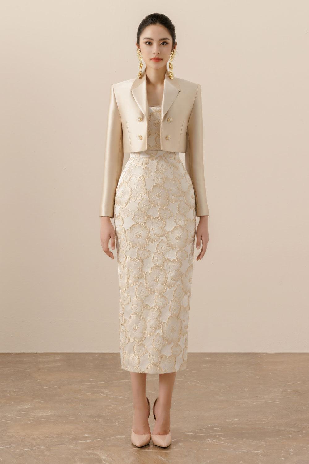 Amara Bolera Cropped V-Neck Taffeta Jacket - MEAN BLVD