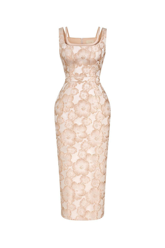 Amara Pegged Sleeveless Brocade Midi Dress - MEAN BLVD