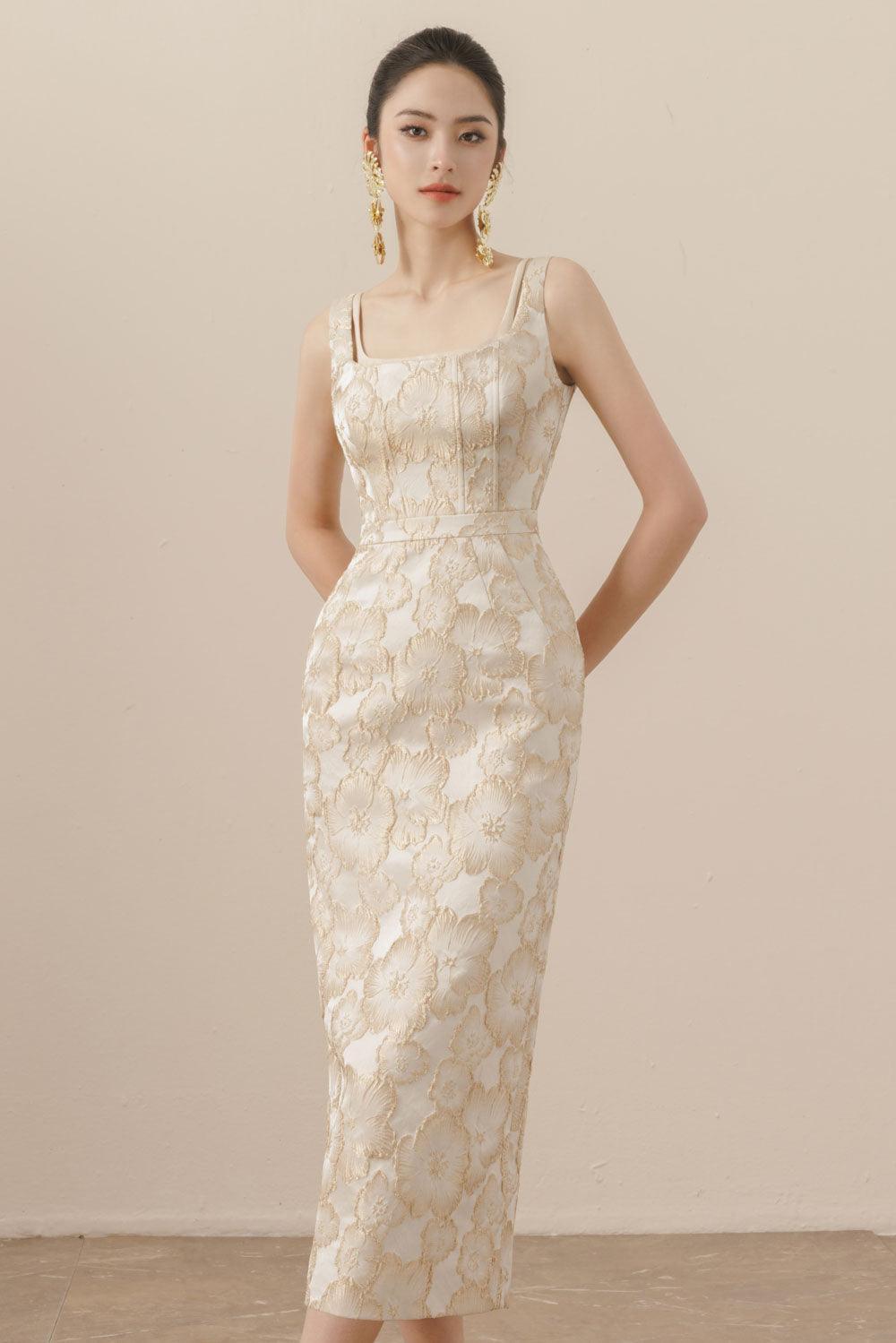 Amara Pegged Sleeveless Brocade Midi Dress - MEAN BLVD