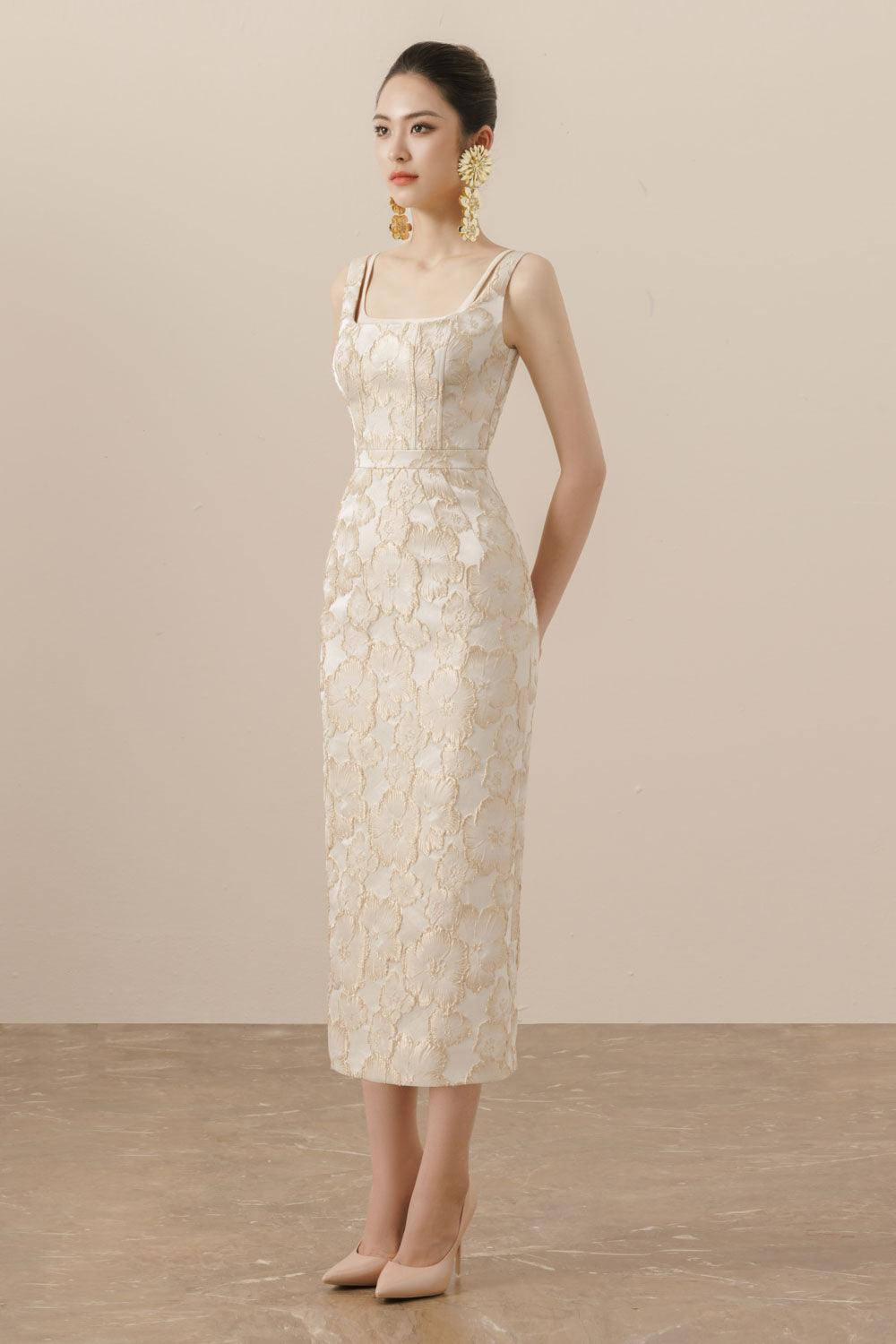 Amara Pegged Sleeveless Brocade Midi Dress - MEAN BLVD