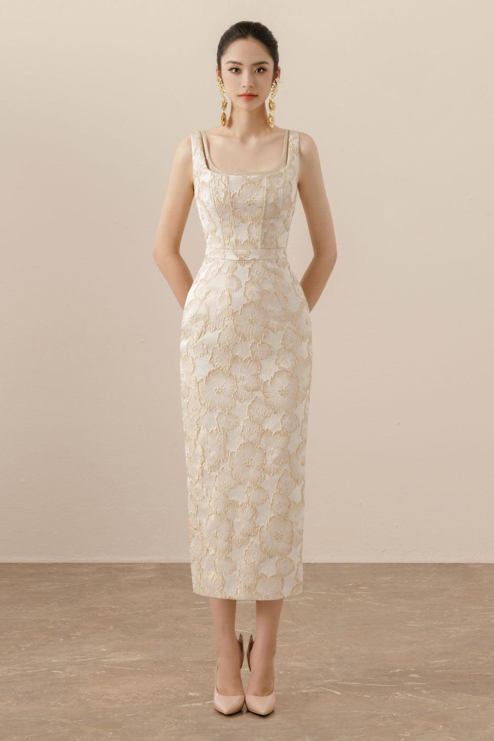 Amara Pegged Sleeveless Brocade Midi Dress - MEAN BLVD