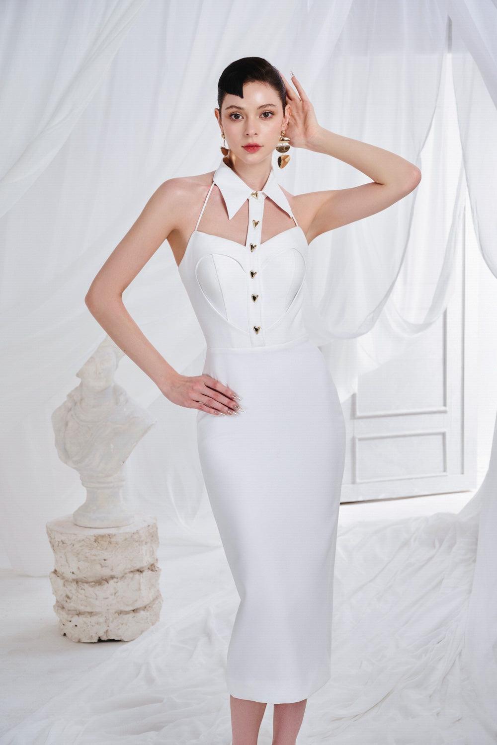 Women's Amaris Sheath Backless Synthetic Midi Dress S/M/L White Mean Blvd