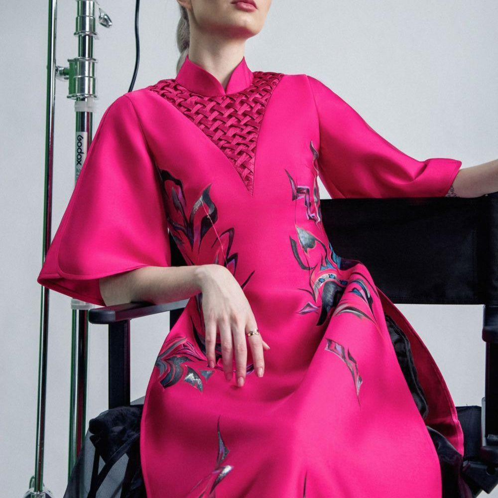 Amaryllis A-line Mandarin Neck Zibeline Calf Length Ao Dai - MEAN BLVD