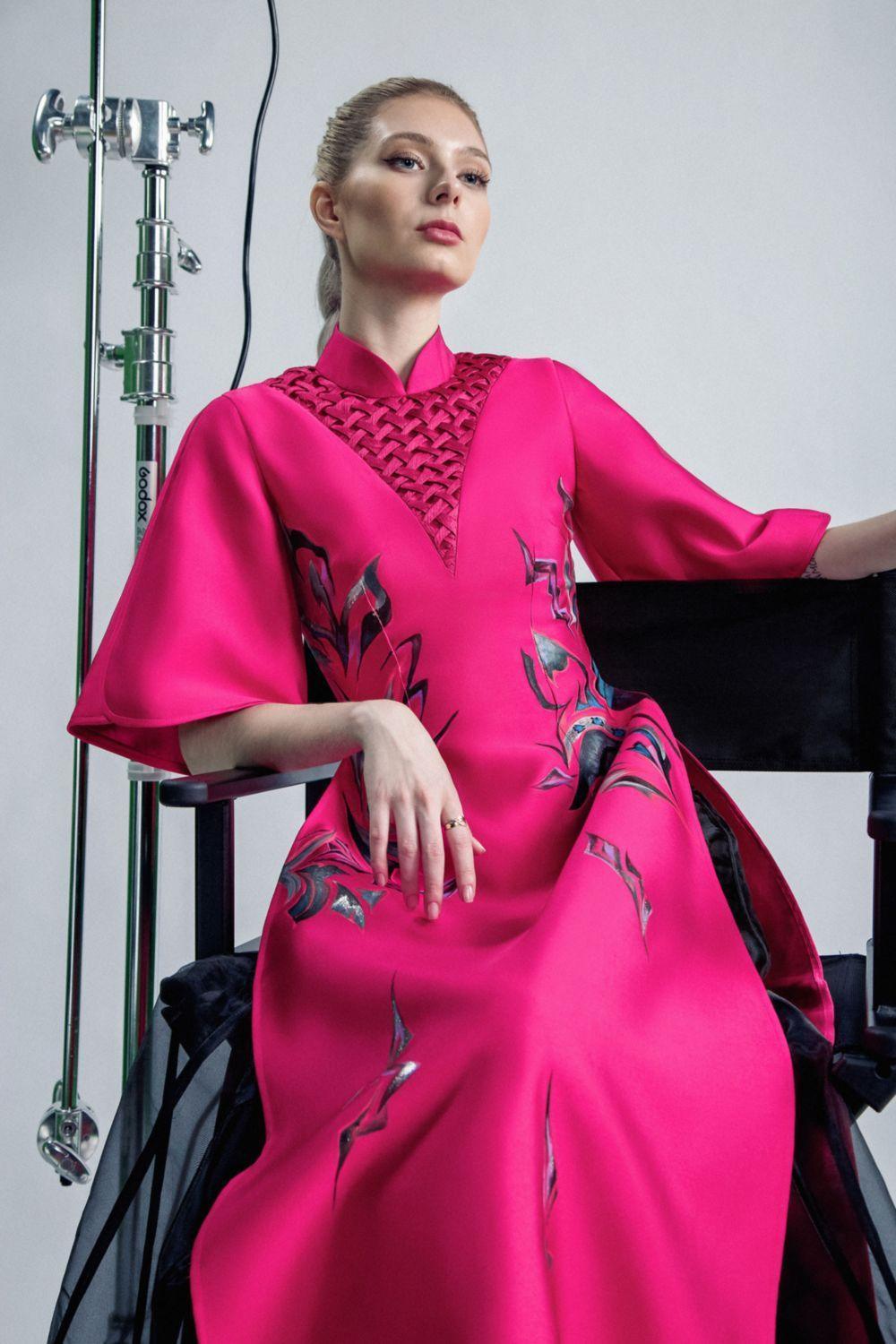 Amaryllis A-line Mandarin Neck Zibeline Calf Length Ao Dai - MEAN BLVD