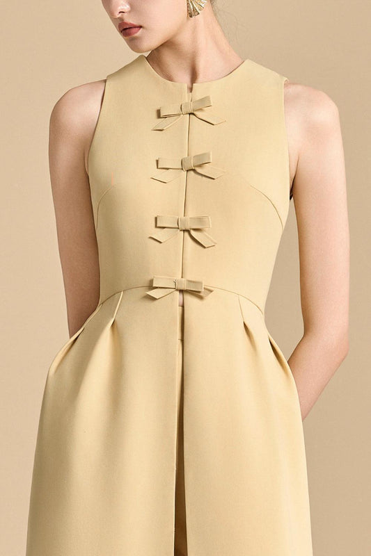 Amaryllis Slit Bow Polyester Floor Length Top - MEAN BLVD