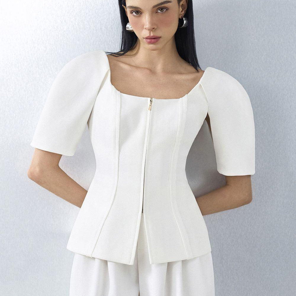 Amber Peplum Front Zipper Twill Shirt - MEAN BLVD