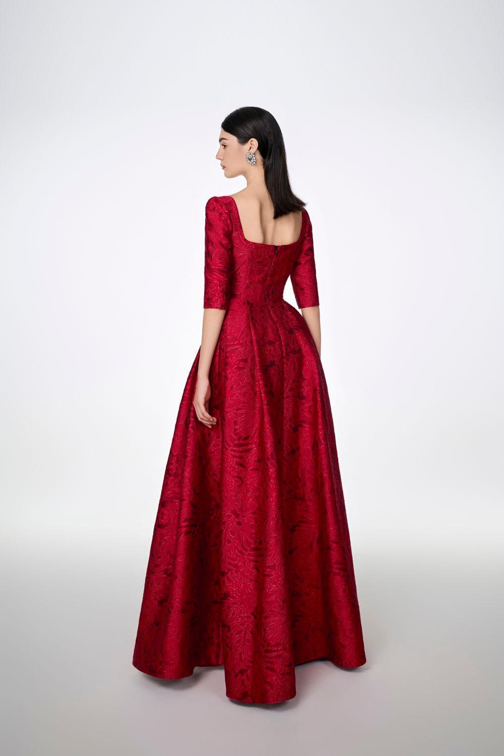 Amelia Ball Gown Curved Neck Brocade Maxi Dress - MEAN BLVD