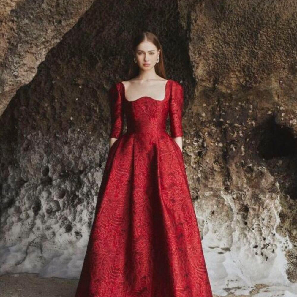 Amelia Ball Gown Curved Neck Brocade Maxi Dress - MEAN BLVD