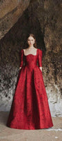 Amelia Ball Gown Curved Neck Brocade Maxi Dress - MEAN BLVD