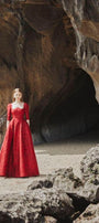 Amelia Ball Gown Curved Neck Brocade Maxi Dress - MEAN BLVD