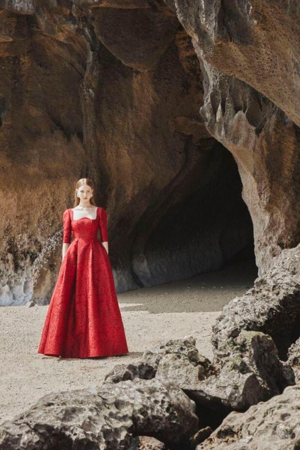 Amelia Ball Gown Curved Neck Brocade Maxi Dress - MEAN BLVD