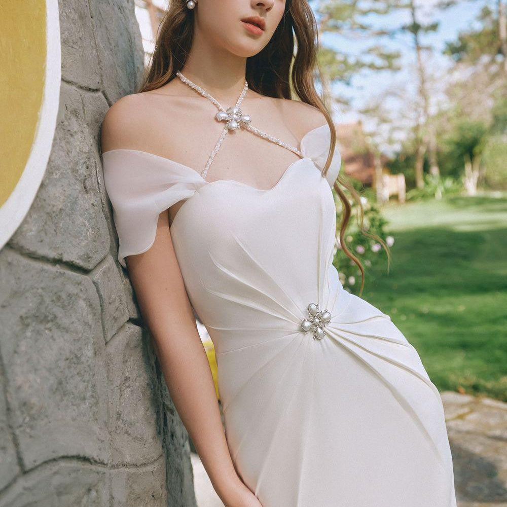 Amelia Sheath Halter Neck Silk Ankle Length Dress - MEAN BLVD