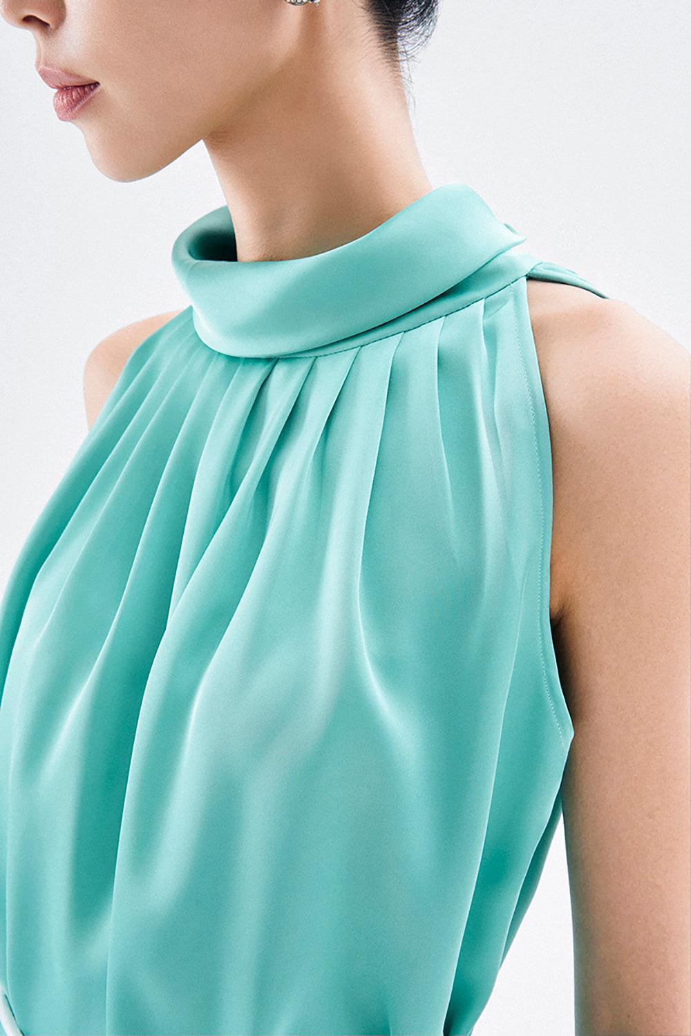 Amelia Straight High Neck Satin Top - MEAN BLVD