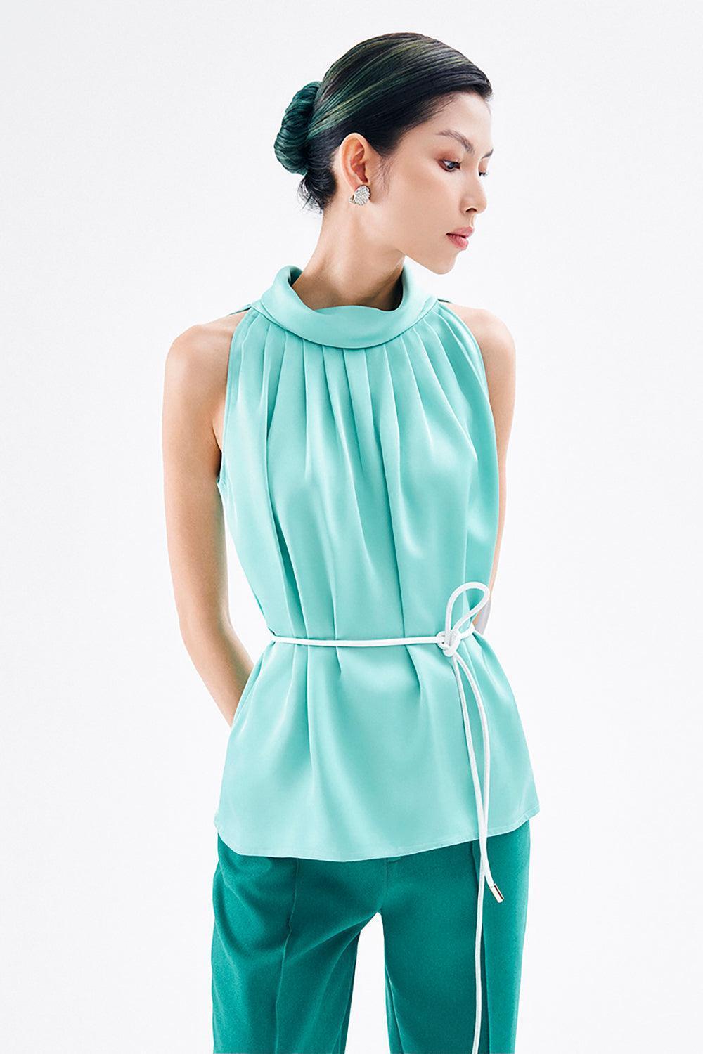 Amelia Straight High Neck Satin Top - MEAN BLVD