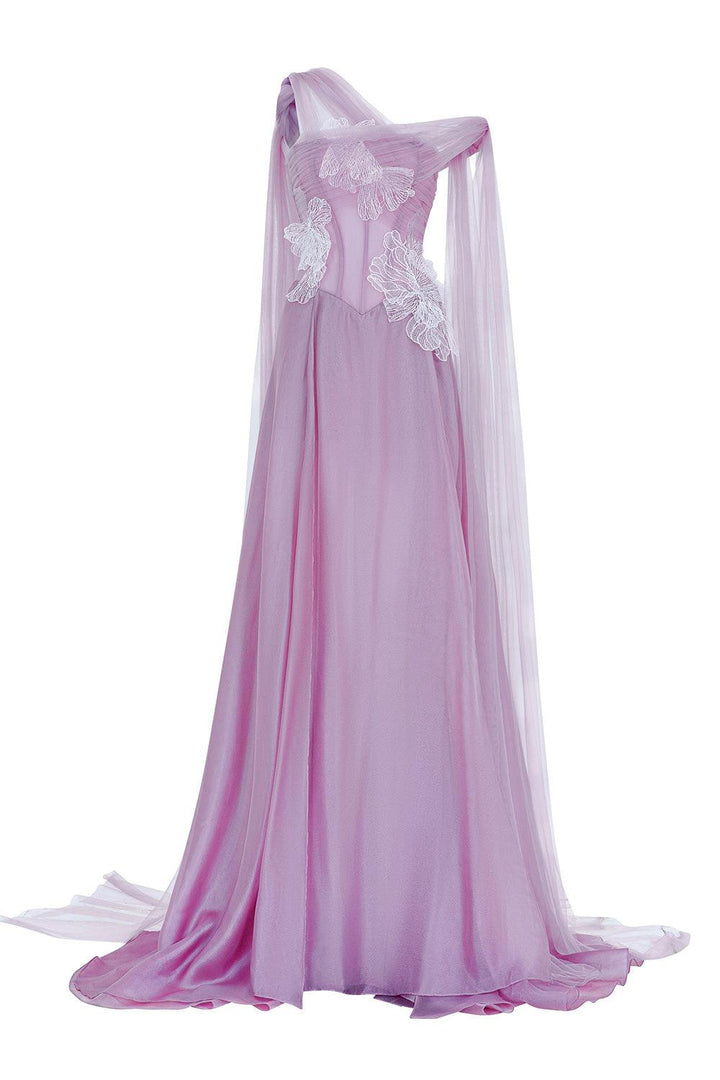 Amethyst Slit Extended Flap Chiffon Floor Length Dress - MEAN BLVD