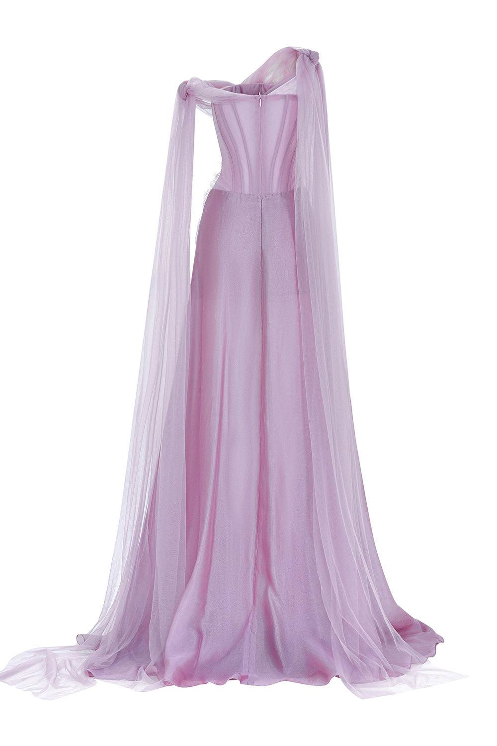 Amethyst Slit Extended Flap Chiffon Floor Length Dress