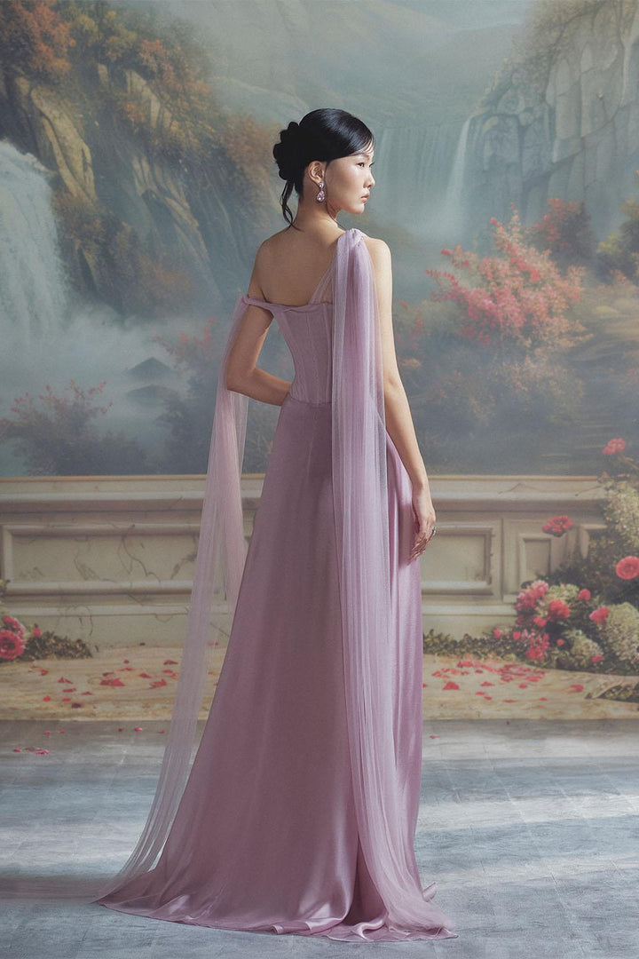 Amethyst Slit Extended Flap Chiffon Floor Length Dress - MEAN BLVD