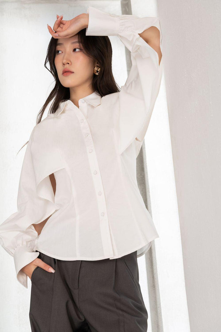 Amina Straight Cape Shoulder Raw Fabric Shirt - MEAN BLVD